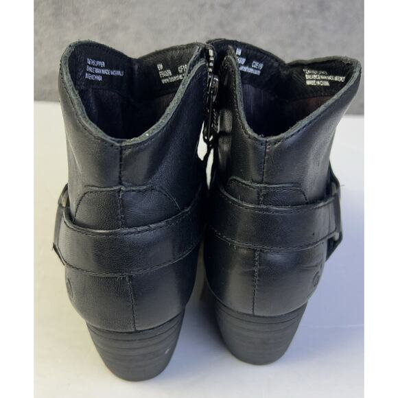 BORN BLACK LEATHER ANKLE BOOTS FASHION BOOTIES SHOES HEELS US WOMEN Size 6M - Picture 4 of 7